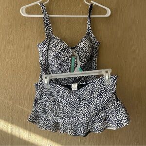 Womens La Blanca 2 Piece blue white Tankini Swim Skirt Swimsuit set Size 8 / 10